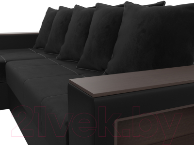 Диван угловой Лига Диванов Дубай лайт левый (велюр черный/экокожа черный)