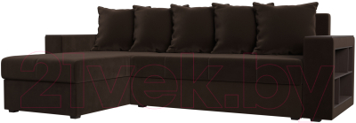 Диван угловой Лига Диванов Дубай лайт левый (микровельвет коричневый) - фото