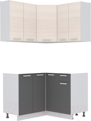 Кухонный гарнитур Интерлиния Мила Лайт 1.2x1.2 без столешницы (вудлайн кремовый/антрацит) - фото