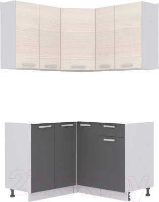 Кухонный гарнитур Интерлиния Мила Лайт 1.2x1.3 без столешницы (вудлайн кремовый/антрацит) - фото