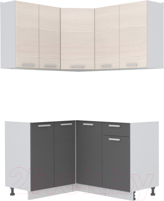 Кухонный гарнитур Интерлиния Мила Лайт 1.2x1.4 без столешницы (вудлайн кремовый/антрацит) - фото