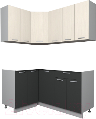 Кухонный гарнитур Интерлиния Мила Лайт 1.2x1.6 без столешницы (вудлайн кремовый/антрацит) - фото