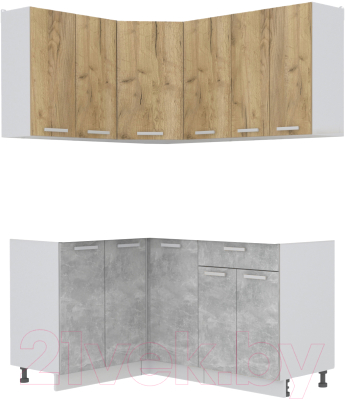 Кухонный гарнитур Интерлиния Мила Лайт 1.2x1.6 без столешницы (дуб золотой/бетон) - фото