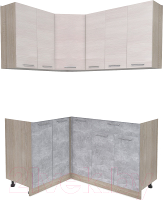 Кухонный гарнитур Интерлиния Мила Лайт 1.2x1.5 без столешницы (вудлайн кремовый/бетон) - фото