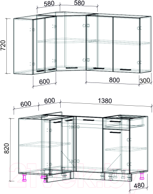Кухонный гарнитур Интерлиния Мила Лайт 1.2x1.4 без столешницы