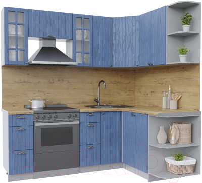 Кухонный гарнитур Интерлиния Берес 1.5x2.1 правая (дуб лазурный/дуб бунратти) - фото