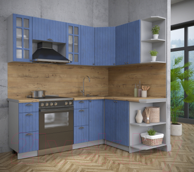Кухонный гарнитур Интерлиния Берес 1.5x2.1 правая (дуб лазурный/дуб бунратти)