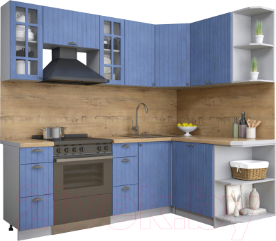 Кухонный гарнитур Интерлиния Берес 1.5x2.2 правая (дуб лазурный/дуб бунратти) - фото