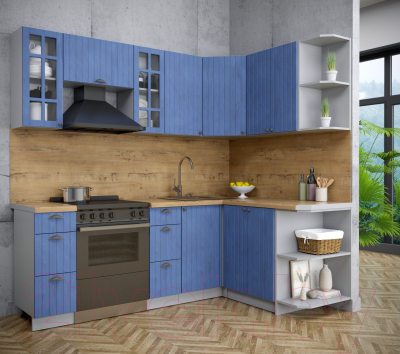 Кухонный гарнитур Интерлиния Берес 1.5x2.2 правая (дуб лазурный/дуб бунратти)