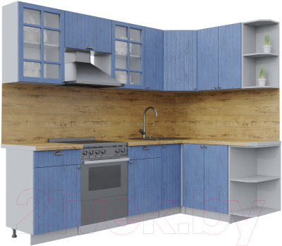 Кухонный гарнитур Интерлиния Берес 1.5x2.5 правая (дуб лазурный/дуб бунратти) - фото