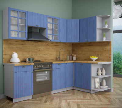 Кухонный гарнитур Интерлиния Берес 1.5x2.5 правая (дуб лазурный/дуб бунратти)