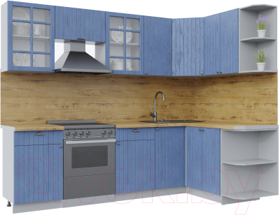 Кухонный гарнитур Интерлиния Берес 1.5x2.6 правая (дуб лазурный/дуб лазурный/дуб бунратти) - фото