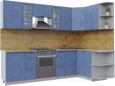 Кухонный гарнитур Интерлиния Берес 1.5x2.7 правая (дуб лазурный/дуб бунратти) - фото