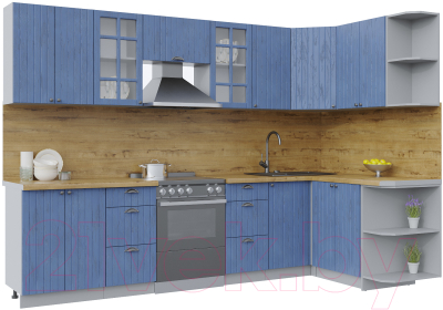 Кухонный гарнитур Интерлиния Берес 1.5x3.0 правая (дуб лазурный/дуб бунратти) - фото