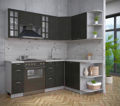 Кухонный гарнитур Интерлиния Берес 1.5x2.1 правая (дуб английский/бискайская сосна)