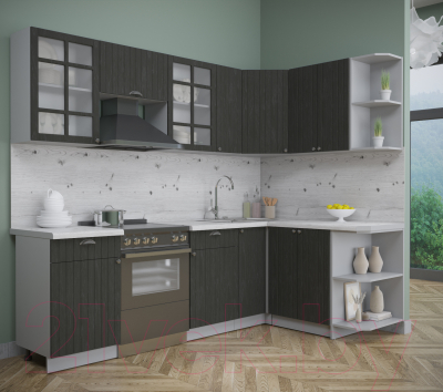 Кухонный гарнитур Интерлиния Берес 1.5x2.5 правая (дуб английский/бискайская сосна)