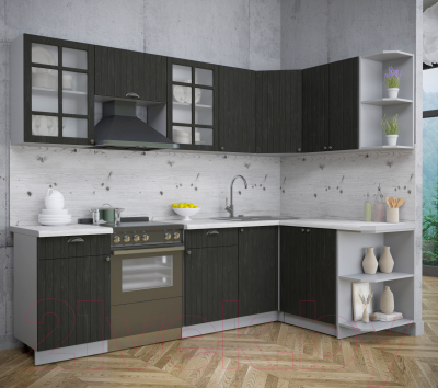 Кухонный гарнитур Интерлиния Берес 1.5x2.6 правая (дуб английский/бискайская сосна)