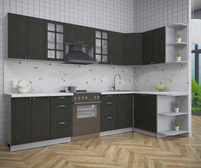 Кухонный гарнитур Интерлиния Берес 1.5x3.0 правая (дуб английский/бискайская сосна)