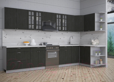 Кухонный гарнитур Интерлиния Берес 1.5x3.6 правая (дуб английский/бискайская сосна)