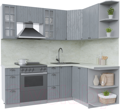 Кухонный гарнитур Интерлиния Берес 1.5x2.1 правая (дуб серый/опал светлый) - фото