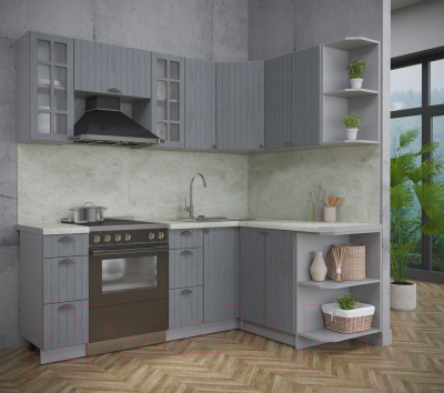 Кухонный гарнитур Интерлиния Берес 1.5x2.1 правая (дуб серый/опал светлый)