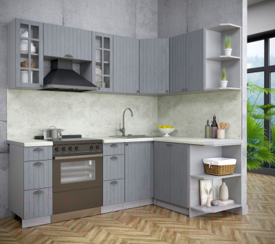 Кухонный гарнитур Интерлиния Берес 1.5x2.2 правая (дуб серый/опал светлый)