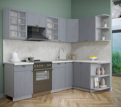 Кухонный гарнитур Интерлиния Берес 1.5x2.5 правая (дуб серый/опал светлый)