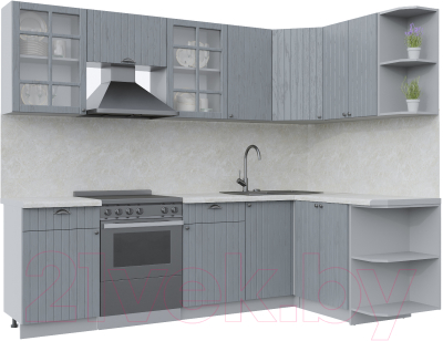 Кухонный гарнитур Интерлиния Берес 1.5x2.6 правая (дуб серый/дуб серый/опал светлый) - фото