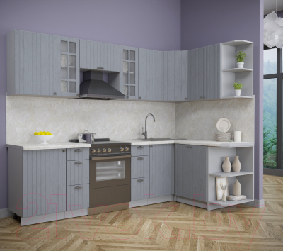 Кухонный гарнитур Интерлиния Берес 1.5x2.7 правая (дуб серый/дуб серый/опал светлый)