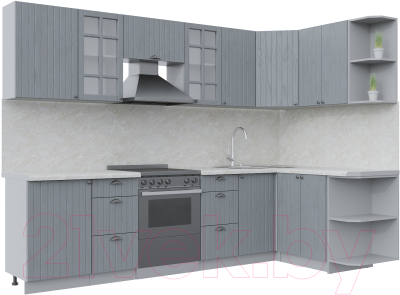 Кухонный гарнитур Интерлиния Берес 1.5x2.9 правая (дуб серый/дуб серый/опал светлый) - фото