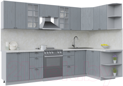 Кухонный гарнитур Интерлиния Берес 1.5x3.0 правая (дуб серый/дуб серый/опал светлый) - фото