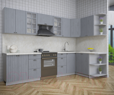 Кухонный гарнитур Интерлиния Берес 1.5x3.0 правая (дуб серый/дуб серый/опал светлый)