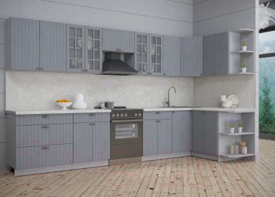 Кухонный гарнитур Интерлиния Берес 1.5x3.6 правая (дуб серый/опал светлый)