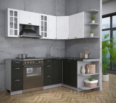 Кухонный гарнитур Интерлиния Берес 1.5x2.1 правая (дуб английский/дуб полярный/кастилло темный)