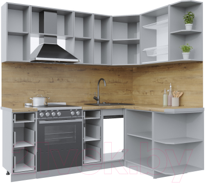 Кухонный гарнитур Интерлиния Берес 1.5x2.1 правая (дуб английский/дуб полярный/кастилло темный)