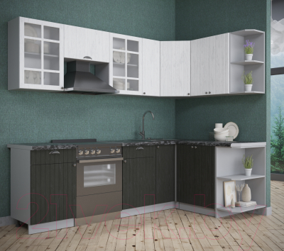 Кухонный гарнитур Интерлиния Берес 1.5x2.5 правая (дуб английский/дуб полярный/кастилло темный)