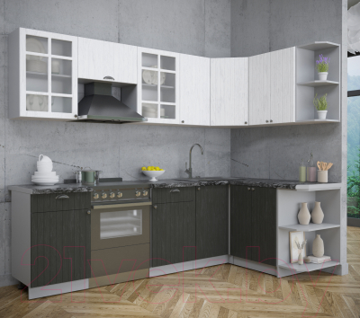 Кухонный гарнитур Интерлиния Берес 1.5x2.6 правая (дуб английский/дуб полярный/кастилло темный)