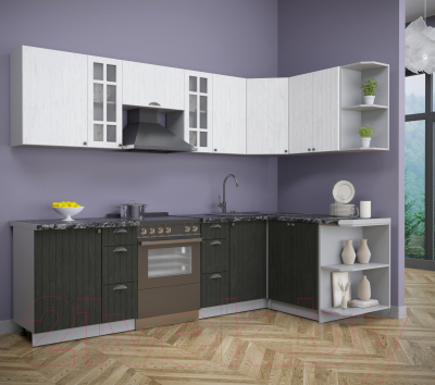 Кухонный гарнитур Интерлиния Берес 1.5x2.7 правая (дуб английский/дуб полярный/кастилло темный)