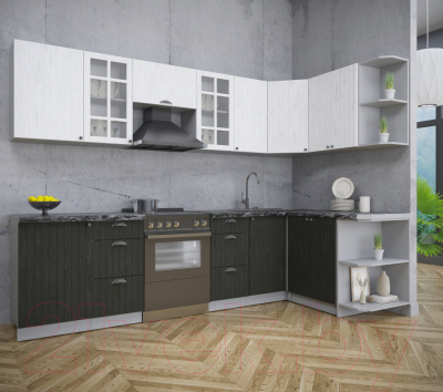 Кухонный гарнитур Интерлиния Берес 1.5x2.9 правая (дуб английский/дуб полярный/кастилло темный)