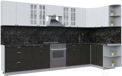 Кухонный гарнитур Интерлиния Берес 1.5x3.6 правая (дуб английский/дуб полярный/кастилло темный) - фото