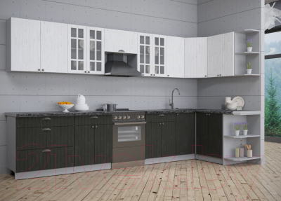 Кухонный гарнитур Интерлиния Берес 1.5x3.6 правая (дуб английский/дуб полярный/кастилло темный)