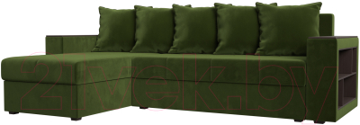 Диван угловой Лига Диванов Дубай лайт левый (микровельвет зеленый) - фото