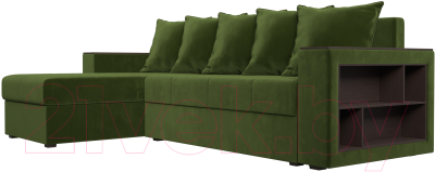 Диван угловой Лига Диванов Дубай лайт левый (микровельвет зеленый)