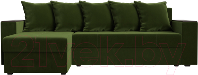 Диван угловой Лига Диванов Дубай лайт левый (микровельвет зеленый)