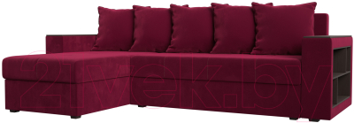 Диван угловой Лига Диванов Дубай лайт левый (микровельвет бордовый) - фото