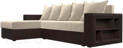 Диван угловой Лига Диванов Дубай лайт левый (микровельвет бежевый/экокожа коричневый)