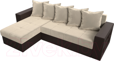 Диван угловой Лига Диванов Дубай лайт левый (микровельвет бежевый/экокожа коричневый)