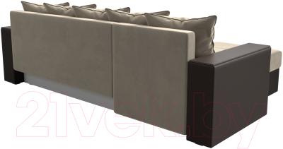 Диван угловой Лига Диванов Дубай лайт левый (микровельвет бежевый/экокожа коричневый)