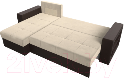 Диван угловой Лига Диванов Дубай лайт левый (микровельвет бежевый/экокожа коричневый)