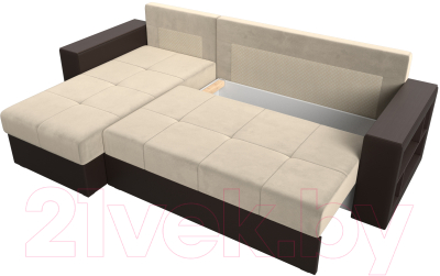 Диван угловой Лига Диванов Дубай лайт левый (микровельвет бежевый/экокожа коричневый)